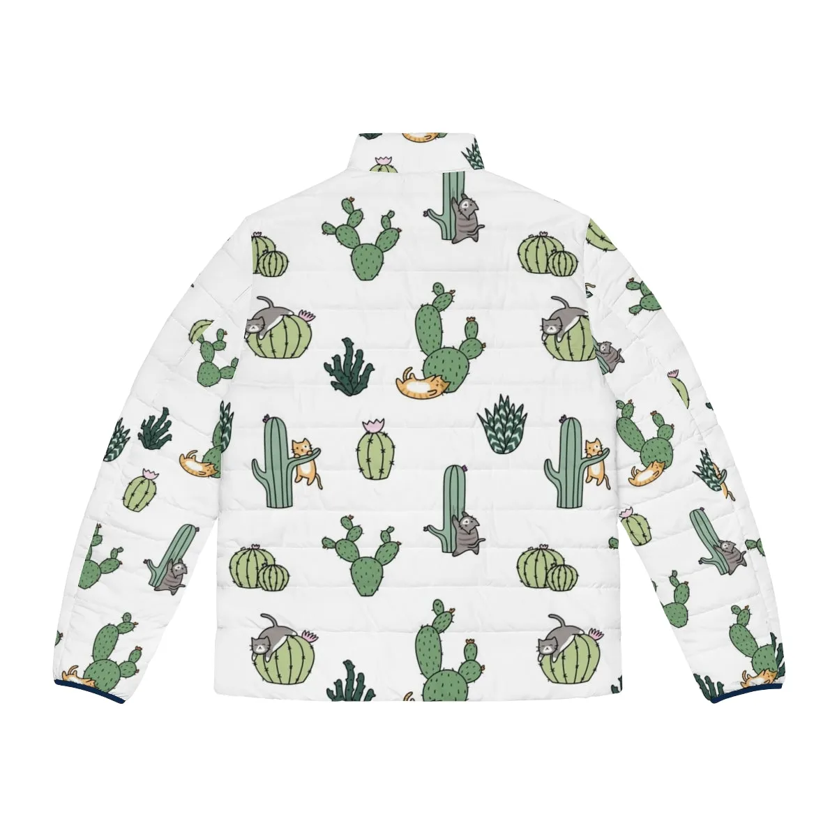 Adorable Cacti Cats Puffer Jacket - Cute & Kawaii Cactus Cat Pattern