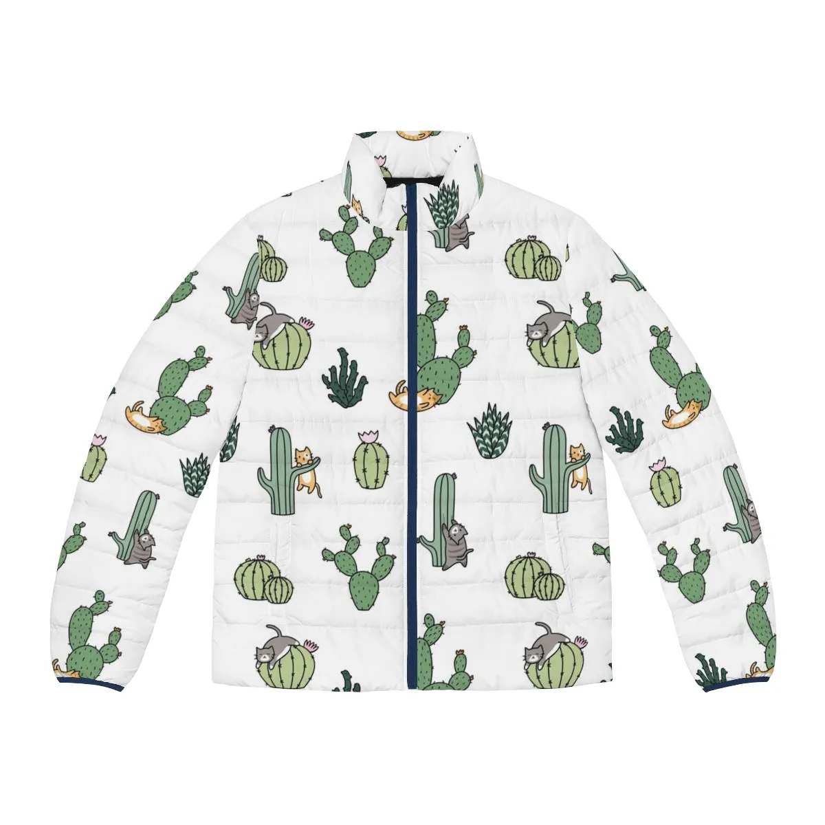 Adorable Cacti Cats Puffer Jacket - Cute & Kawaii Cactus Cat Pattern