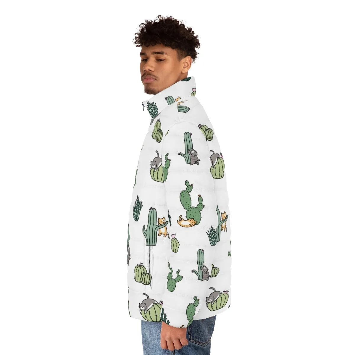 Adorable Cacti Cats Puffer Jacket - Cute & Kawaii Cactus Cat Pattern