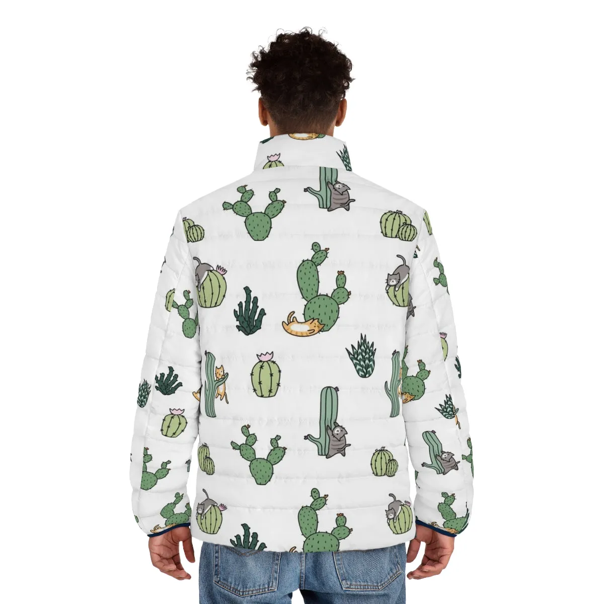 Adorable Cacti Cats Puffer Jacket - Cute & Kawaii Cactus Cat Pattern