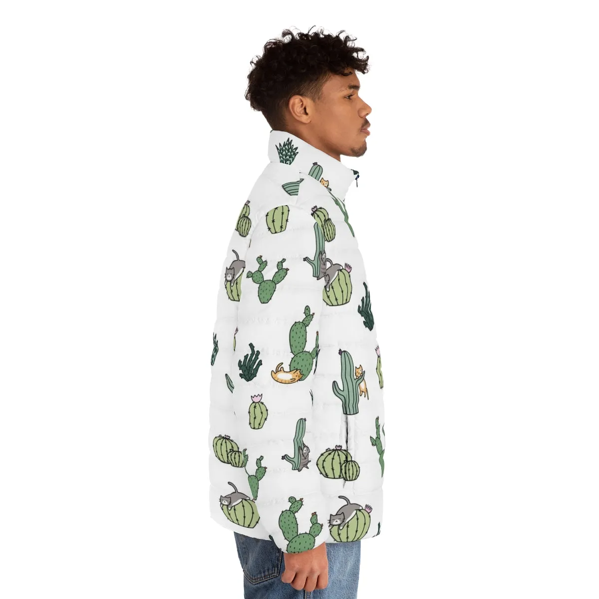 Adorable Cacti Cats Puffer Jacket - Cute & Kawaii Cactus Cat Pattern