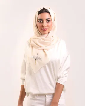 Beige Tarha with Bird Embroidery "Bliss"