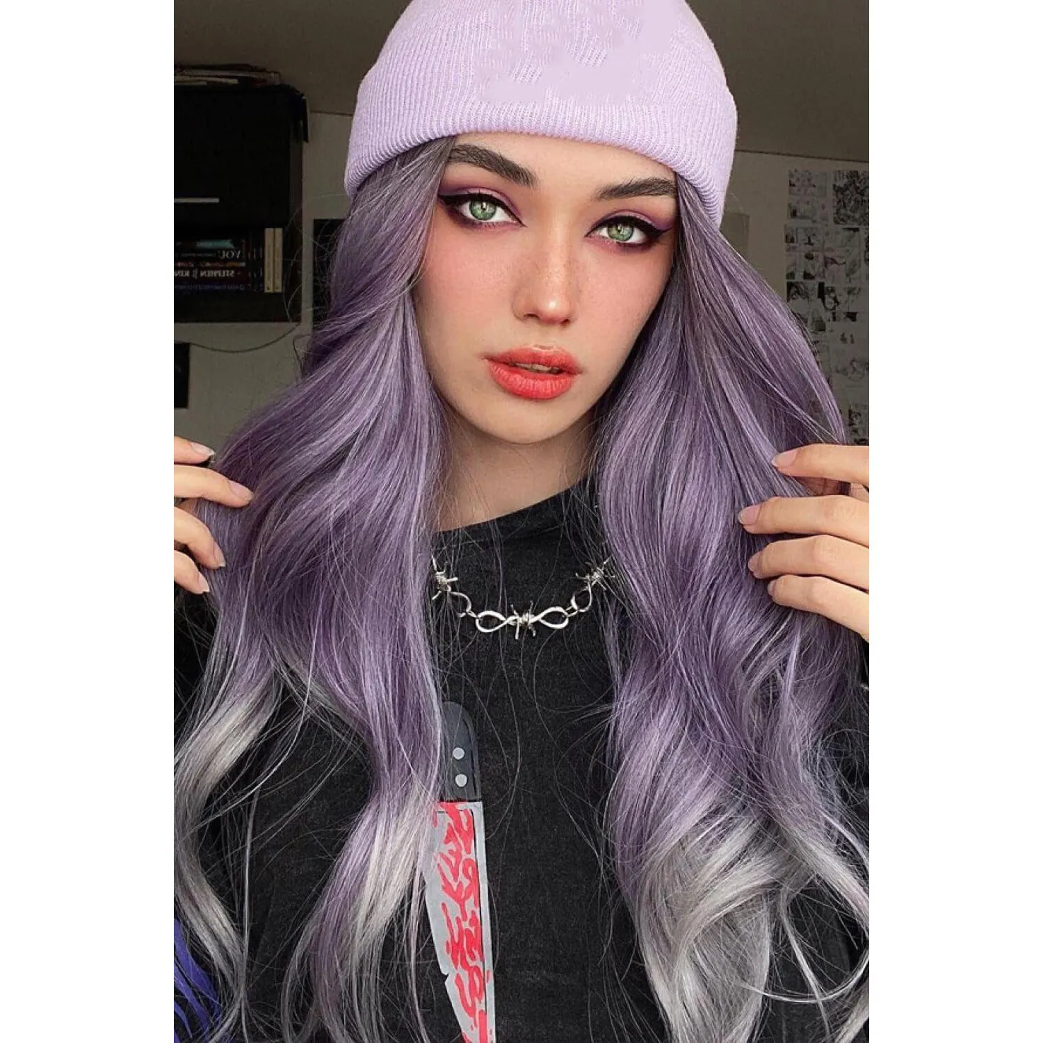 Elegant Wave Full Machine Synthetic Wigs in Purple 26''