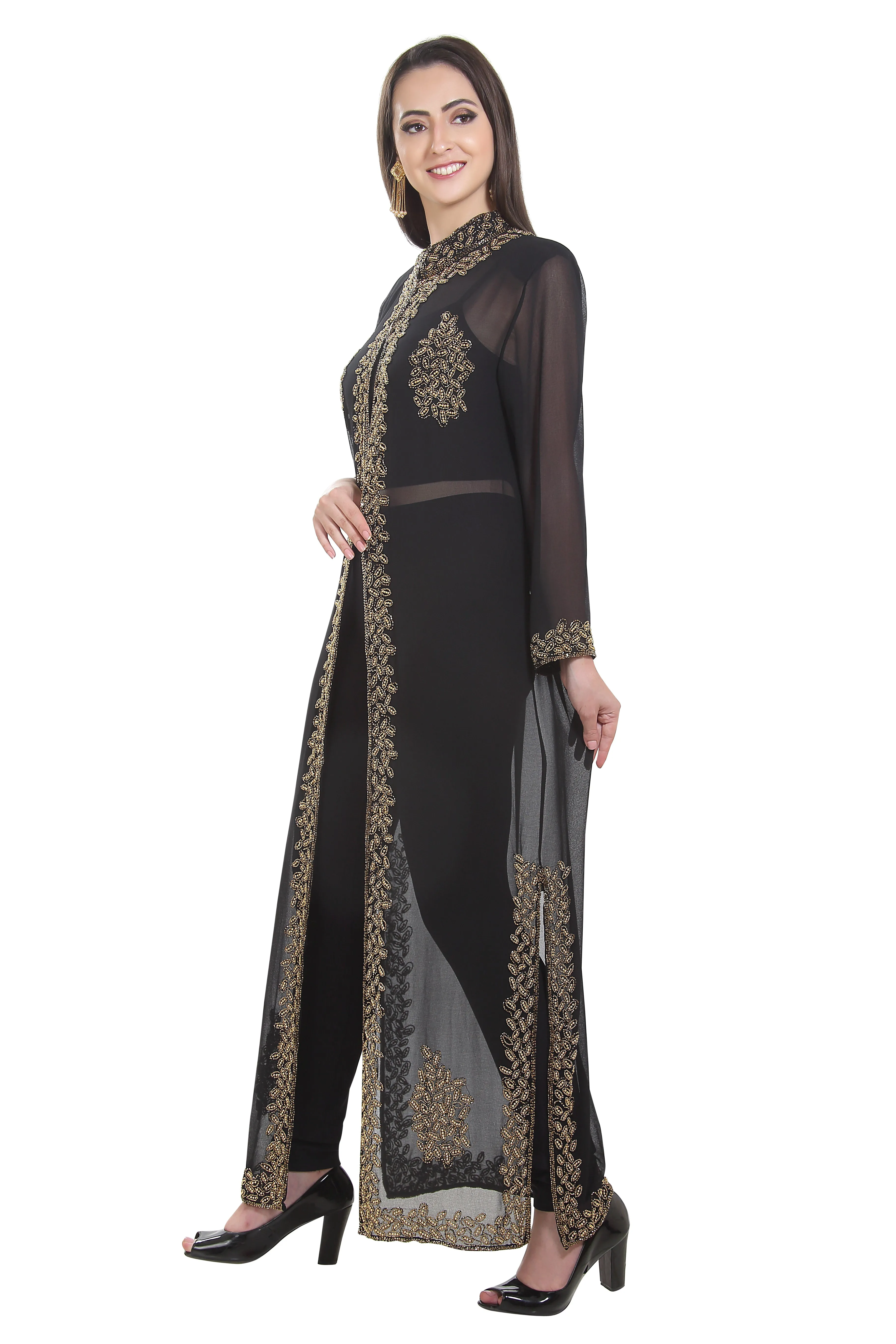 Embroidered Kurti in Black Overcoat Party Gown