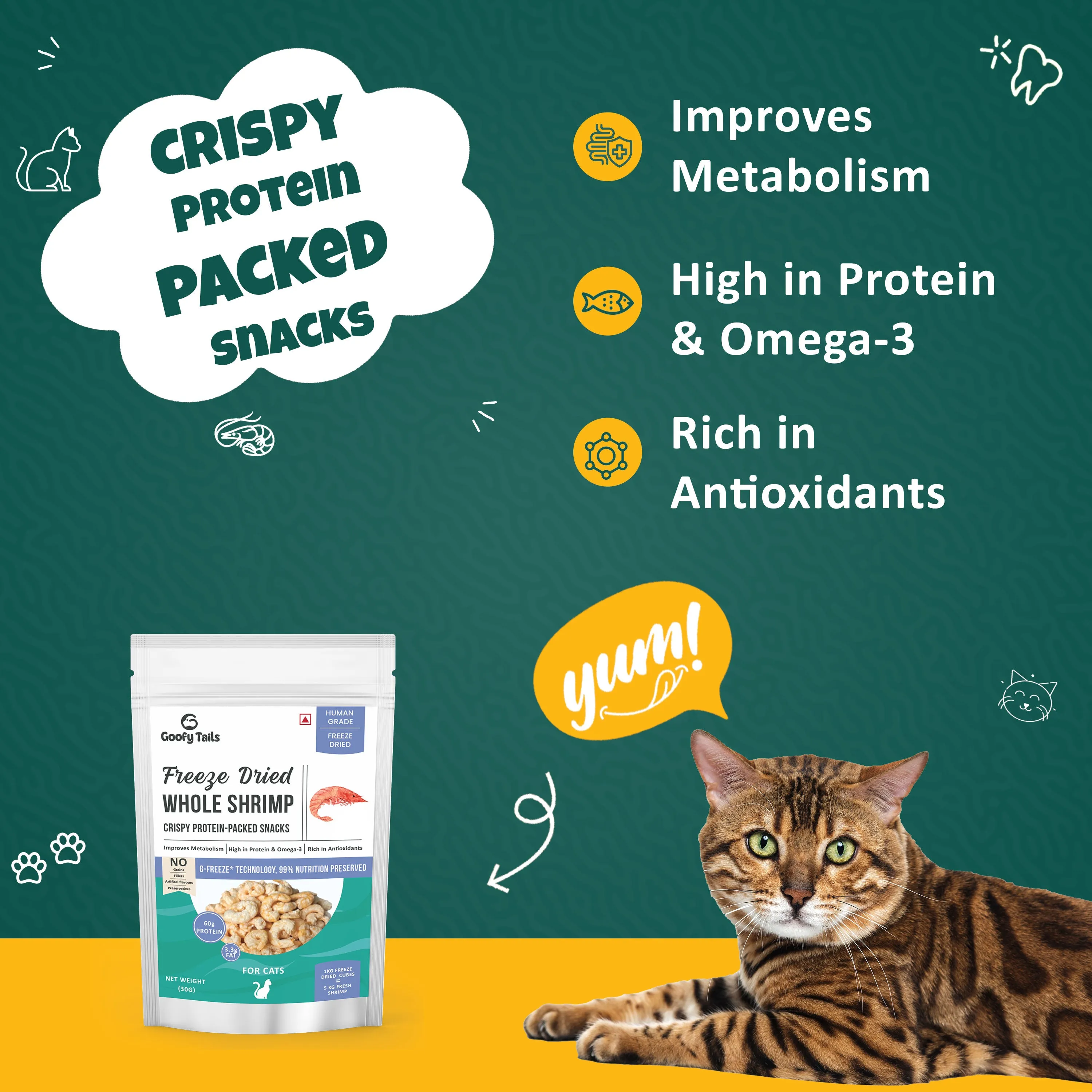 Goofy Tails Freeze Dried Shrimp Treats for Cats and Kittens-30g