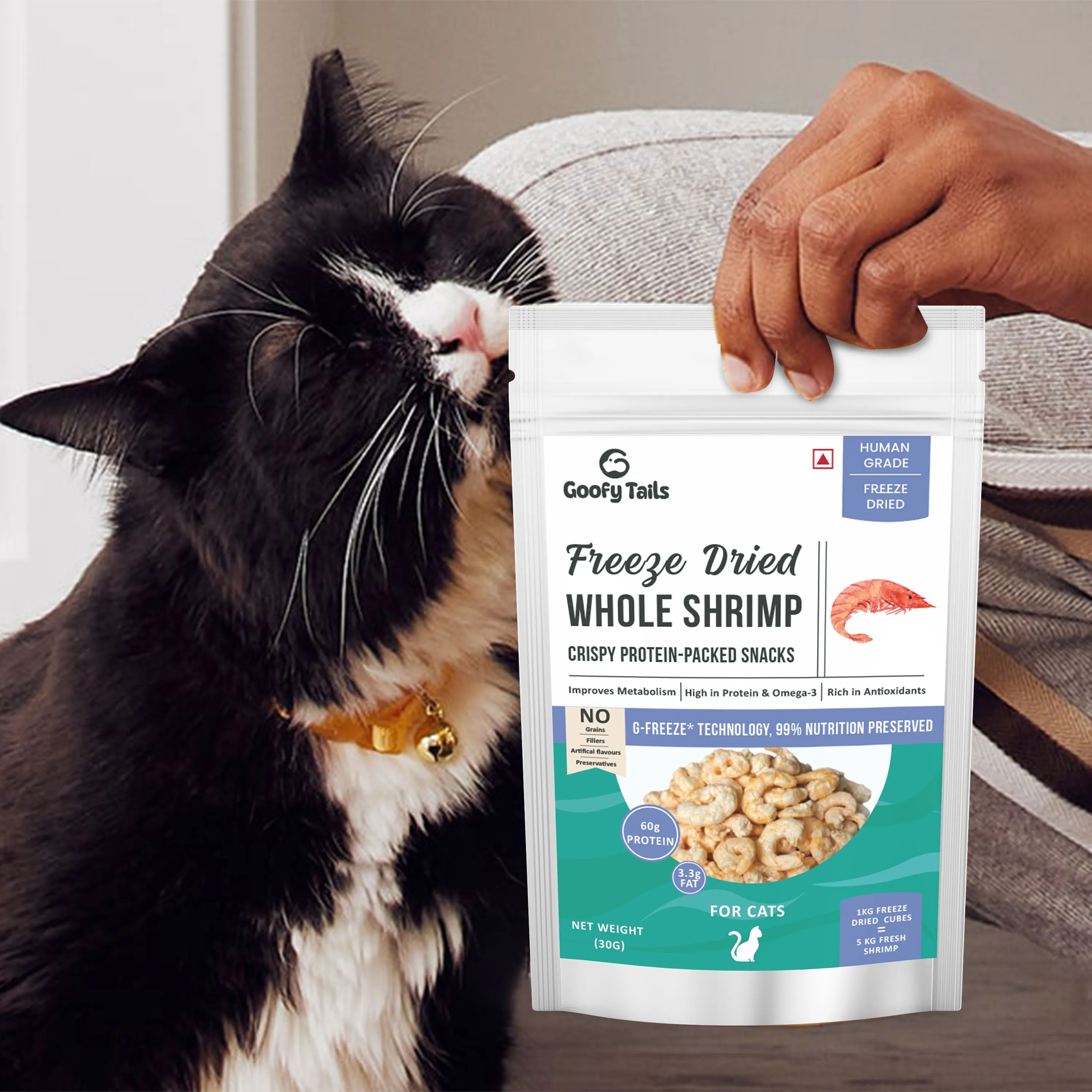 Goofy Tails Freeze Dried Shrimp Treats for Cats and Kittens-30g