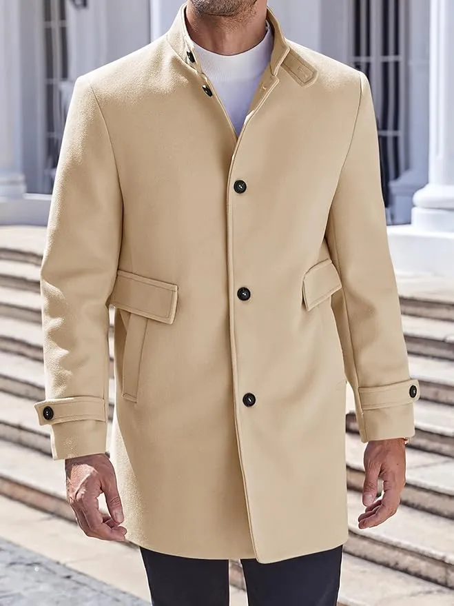 Men's Utility Style Beige Long Sleeve Single Breasted Trench Coat