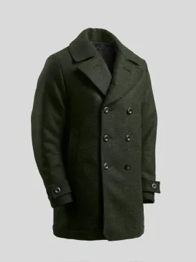 Pure Wool Quilted Peacoat Dark Green