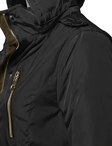 Quilted Military Puffer Jacket With Drawstring Waist Black Size L