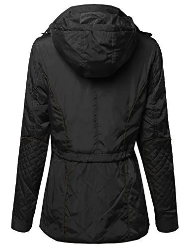 Quilted Military Puffer Jacket With Drawstring Waist Black Size L