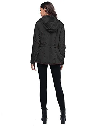 Quilted Military Puffer Jacket With Drawstring Waist Black Size L