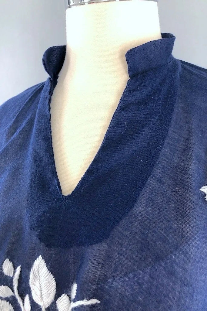 Vintage Navy & White Embroidered Tunic