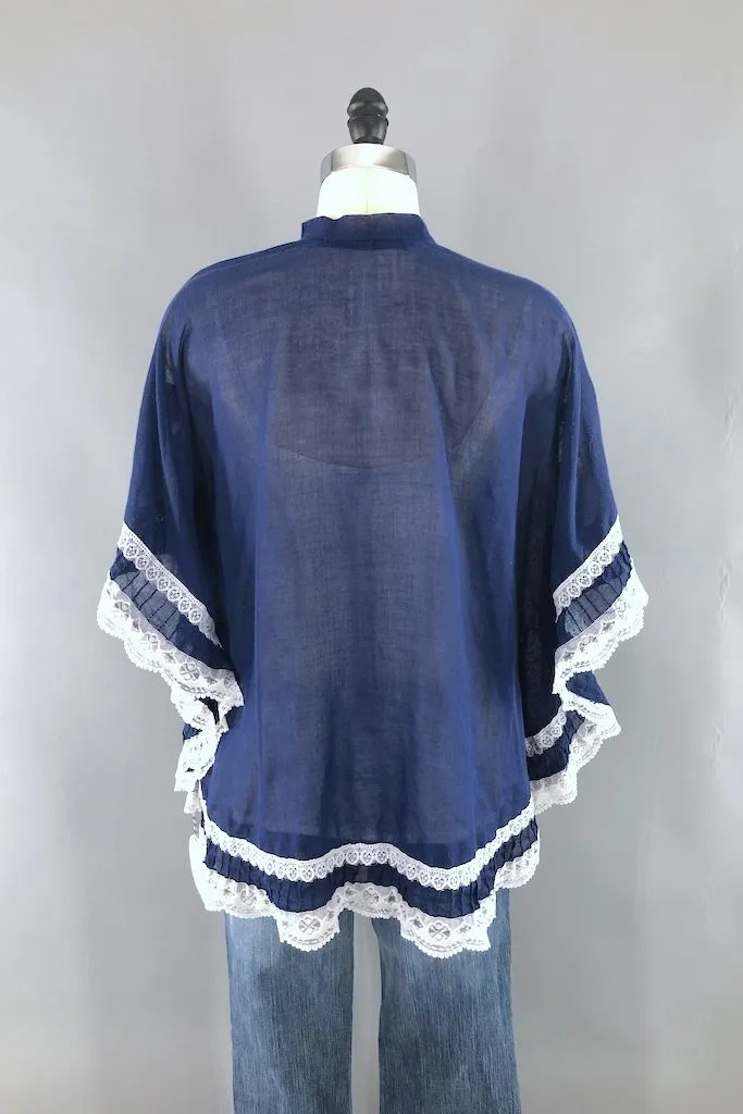 Vintage Navy & White Embroidered Tunic