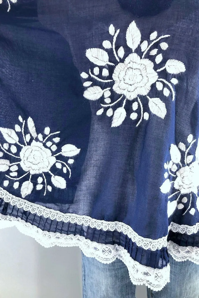 Vintage Navy & White Embroidered Tunic