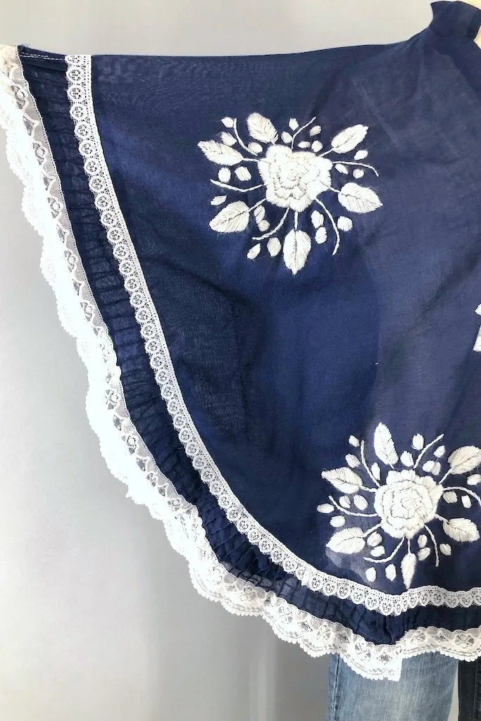 Vintage Navy & White Embroidered Tunic