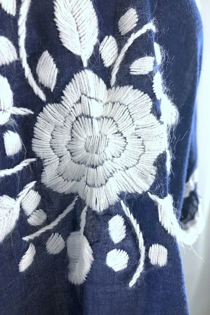 Vintage Navy & White Embroidered Tunic